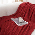 Puncuntex Red Fleece Throw Blanket 50"×60",Super Soft Flannel Plush Cozy Blanket with Square Grid Design Luxury for Couch Sofa Chair - color: Red, size: 50"×60"