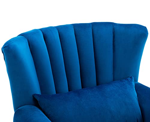 Kmax Blue Accent Chair Velvet Wingback Chair with Pillow Nail-Head Channel Tufted Oversized Club Chair for Living Room Bedroom Guest Room - color: Blue