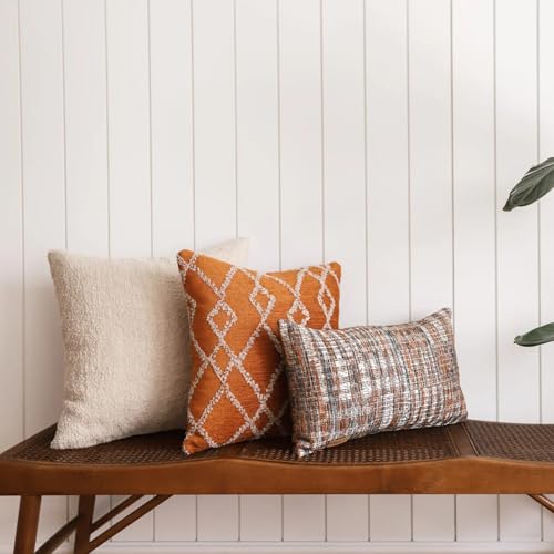 Woven Jacquard Throw Pillow Cover, Pack of 1 Geometric Pattern Textured Decorative Cushion Covers for Sofas, Couches, Fade Resistant Pillow for Sofa & Couch, Savoy, Orange, 18x18 Inch - color: Orange - Savoy