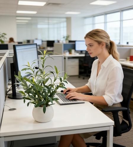 17" Artificial Olive Potted Plant with White Ceramic Planter Faux Olives Realistic Tabletop Indoor Plant for Home Office Kitchen Bathroom Decor - color: Olive