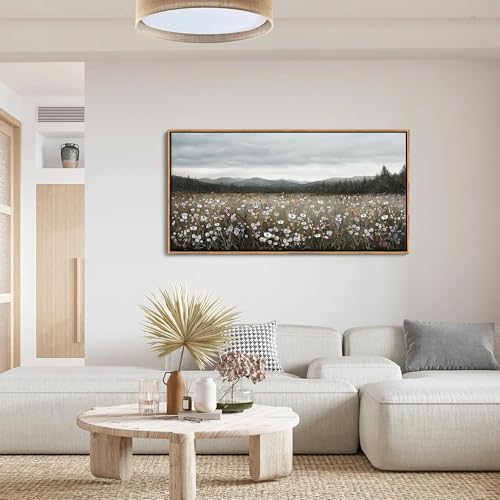 HGUAOA Vintage Framed Floral Landscape Wall Art for Living Room - Large Nature Artwork Above Bed Wall Decor - Farmhouse Mountain Pictures for Bedroom Wall Decor 20×40IN - color: Vintage-F, size: 40"L x 20"W