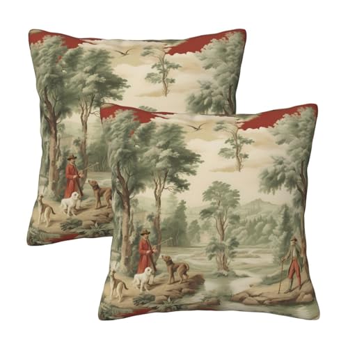 Vintage French Country Throw Pillow Covers 18x18 Set of 2 Hunting Fishing Trees Decorative Pillow Covers for Sofa Couch Bed Home Decor - color: French Country, size: 18" x 18" (Pack of 1)