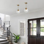 KCO Lighting Brushed Gold Kitchen Pendant Light 7” Modern Clear Glass Globe Pendant Light Brass Dining Room Light Fixture Mid Century Entryway Hanging Light Fixture (2 Pack) - color: Gold+Clear-2PC