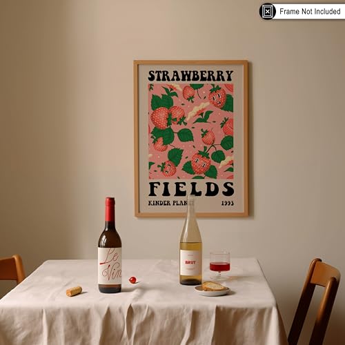 Poster Master Strawberry Fields Poster - Retro Strawberry Print - Fruit Art - Preppy & Trendy Design - Flower Artwork - Food & Drink Decor - Aesthetic Kitchen or Restaurant Decor - 8x10 UNFRAMED - color: Style-13, size: 8"L x 10"W