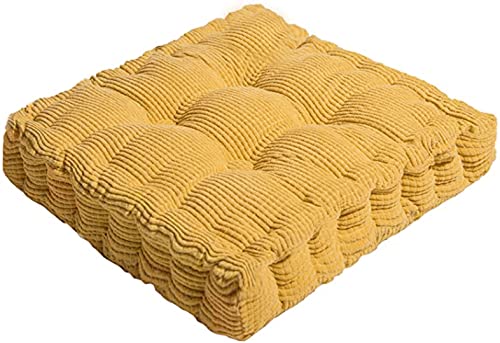 ChezMax Floor Pillow & Cushion, Large Meditation Chair Cushions, Thick Square Seat Pad, Soft Velvet Tufted Seating Pouf for Indoor/Outdoor Yoga Bench Rocking Chair Room Tatami Sofa, Yellow 20" x 20" - color: Dark Yellow L