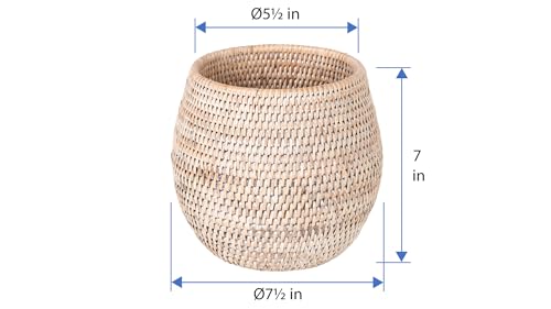 KOUBOO La Jolla Coco Rattan Bowl, White-Wash, Small Planter - color: White, size: Small