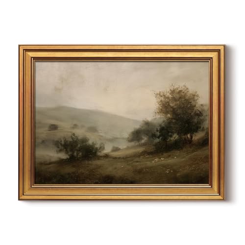 HUARCEY Framed Canvas Wall Art Vintage Decor, Quiet Mountains Picture Decor, Rustic Vintage Neutral Canvas Paintings Retro Table Desk Pictures for Bedroom Living Room, 12x16Inch - color: Quiet Mountains, size: 16"L x 12"W