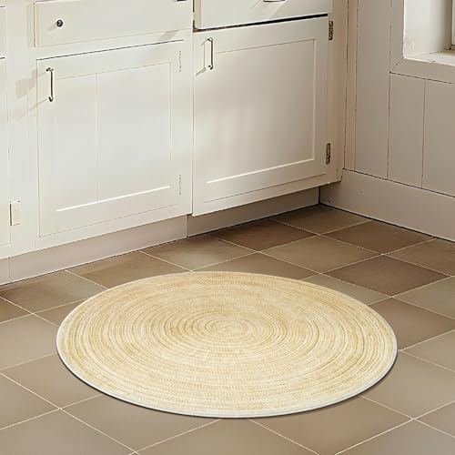 Asrug Imitation Jute Low Pile Round Rug Area Rug Washable Non-Slip Circle Rug Soft Plush Touch Circle Rugs Round for Kitchen Bathroom Living Bedroom Nursery, Carpet 2ft /24 inch/61 cm Yellow - color: Beige, size: 2ft