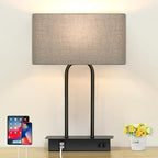 16.1'' 3-Way Dimmable Touch Control Table Lamp with USB Ports and AC Power Outlet Modern Bedside Nightstand Lamp Fabric Shade and Metal Base for Bedroom Living Room LED Bulb Included Warm White - color: Gray