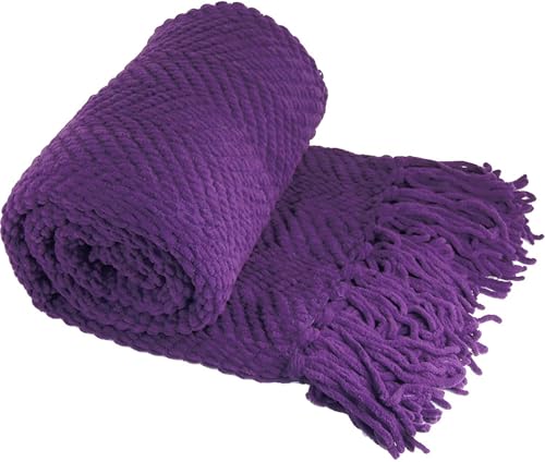 Home Soft Things Purple Throw Blanket Knitted Tweed Throw 50'' x 60'', Imperial Purple, Super Soft Cozy Warm Comfortable Breathable Throw for Living Room Chair Couch Bed Sofa Bedroom Home Décor - color: Imperial Purple, size: 50 in x 60 in