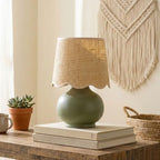 Benton Ceramic Table Lamp with Fabric Shade – 13" Bedside Accent Lamp for Bedroom, Living Room & Nightstand (Green) - color: Green
