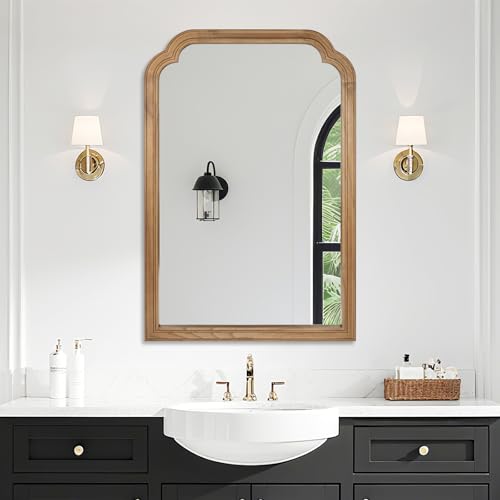 Wood Bathroom Mirror for Wall, 36 x 24 Inch Large Decorative Wall Mirror with Rustic Wooden Frame for Living Room, Vanity, Bedroom, Entryway, Farmhouse - color: Wood, size: 36"L x 24"W