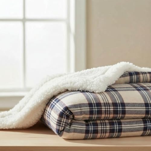 Eddie Bauer - Sherpa Throw Blanket for Couch 50x60 – Ultra Soft Reversible Fleece & Plush Sherpa Blanket, Warm Cozy Plaid Throw Blanket for Sofa, Bed, Living Room, Cabin Decor - color: Edgewood Plaid Khaki