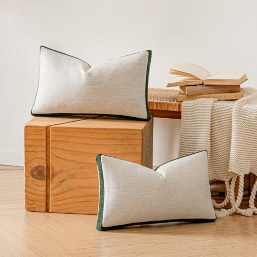 a moment Christmas Dark Green Loop Yarn Linen-Like Pillow Cover Natural Soft Decorative Throw Pillow Case Farmhouse 12x20 Inch, Textured Cushion Cover for Sofa Bed, Wrinkle-Resistant Home Decor - color: Dark Green, size: 20" x 12" (Pack of 2)