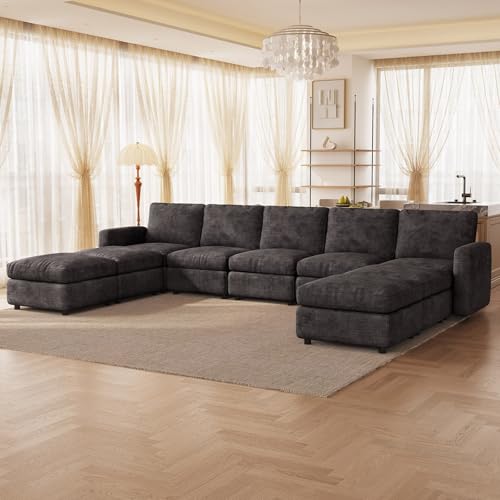 Guyii 9 Seater Modular Sectional Sofa with Storage Ottoman, U Shaped Oversized Sofa Couch, Fabric Upholstery Couch Thick Cushion Recliner Sofa for Living Room Dark Gray - color: Dark Gray, size: 9 seater(with 4 ottomans)