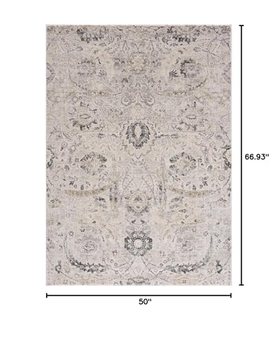 Hauteloom Obsidian Rustic Farmhouse Traditional Floral Medallion Carpet for Living Room, Bedroom, Dining Room - Boho Vintage Oriental Damask Area Rug - Grey, Black, Light Brown, Cream - 4'3" x 5'7" - color: Beige, Black, Charcoal / Georgiana Geor, size: 4