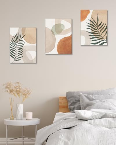 HesenDot Abstract Botanical Wall Art Set of 3, 40x60CM Neutral Plant Framed Canvas Prints, Beige Green Boho Aesthetic Wall Decor for Living Room Bedroom Bathroom Office Home - color: Abstract Wall Art-Framed, size: 24"L x 16"W
