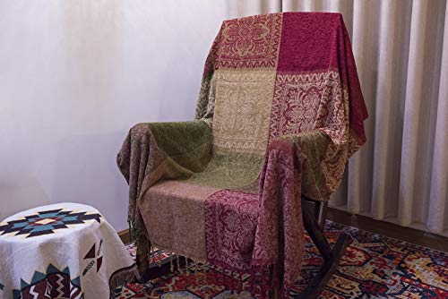 AIVIA Boho Sofa Couch Throw Blanket Slipcover, Bed Recliner Chair Throws Sofa Cover Colorful Chenille Woven Bohemian Decor - Large Oversized 87" x 103" Green Wine Red - color: Red Green Beige, size: 87" x 103"