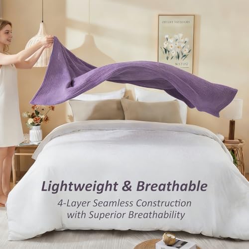 EMME Cotton Muslin Large Throw Blanket Couch Breathable Gauze Soft Lightweight Bed Blankets Adults (Heather Purple, 50"x70") - color: 14 - Purple, size: Large Throw (50" X 70")