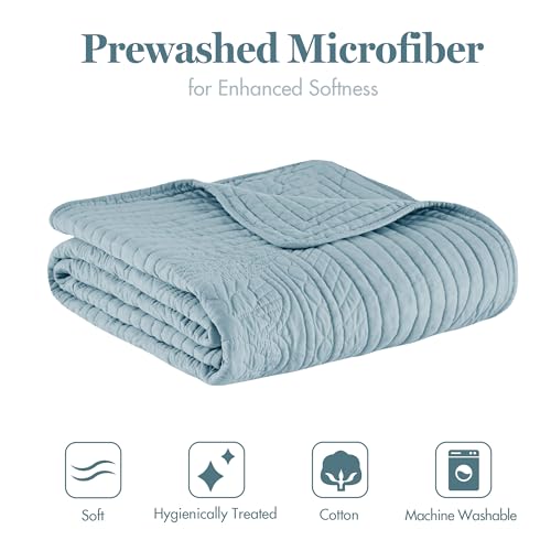 Madison Park Luxe Quilted Throw Blanket - Damask Stitching Design, Cotton Filled Spread, Ultra Soft, Cozy Bedding for Living Room Couch, Sofa, Bed, 60x72, Scalloped-Border Blue - color: Scalloped Edges Blue, size: 60"x72"