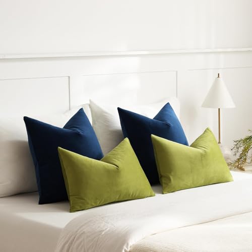 DEZENE Lumbar Pillow Covers 12x20 Chartreuse: Pack of 2 Cozy Soft Velvet Rectangular Modern Luxury Decorative Throw Pillow Cases for Sofa Couch Living Room Bed Home Decor - color: Chartreuse, size: 20" x 12" (Pack of 2)