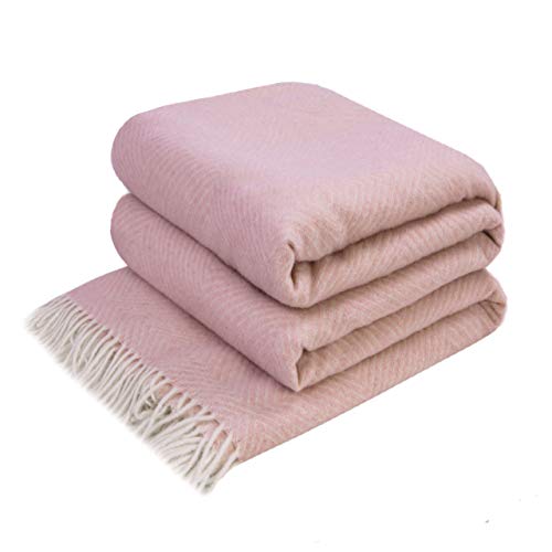 LYHome Merino Wool Blanket - Warm Throw for Cold Weather, Warmest Travel Outdoor Camping Blankets, Picnic Army and Military Throws, Comforter Soft & Cozy (55" x 79" Pink with White Rhombus) - color: Pink With White Rhombus
