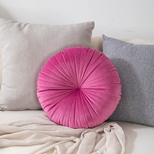 HLOVME Round Pillow Cushion for Couch Velvet Decorative Small Throw Pillow Solid Color for Living Room Bed Floor 15.7”, Hot Pink - color: Z01-hot Pink