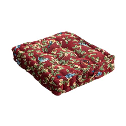 Meditation Floor Pillow Square Floor Seat Pillows Cushions with Handle Bohemian Thicken Chair Pad Yoga Living Room Balcony Outdoor Tatami (Red) - color: Red