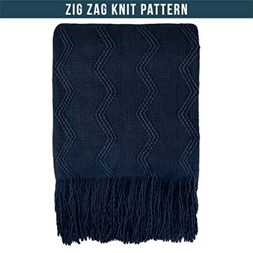 PAVILIA Navy Blue Knit Throw Blanket for Couch Bed, Soft Knitted Farmhouse Sofa Throw for Living Room, Lightweight Decorative Summer Throw Blanket for Chair, Outdoor Textured Boho Blanket, 50x60 - color: Navy Blue, size: 50 X 60 Inches - Throw