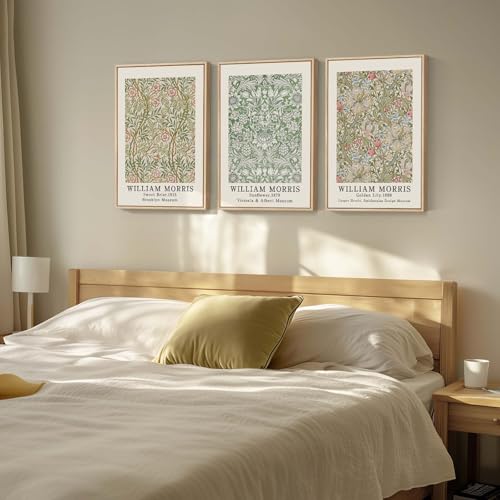 Framed William Morris Canvas Wall Art for Living Room, 3 Piece Large Vintage Sage Green Artwork for Walls Nature Floral Botanical Picture Prints for Bedroom, Hallway, Home Office Wall Decor, 16x24 - color: Sage Green Floral, size: 16"W x 24" H x 3Pcs