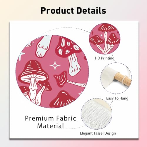 PLIGREAT 2 Pack Vertical Mushroom Wall Hanging, Pink and Blue Mushroom Wall Tapestry Aesthetic Mushroom Tapestry with Tassle Cute Narrow Art Tapestry for Bedroom Living Room Home Decor, 52" x 13" - color: blue,pink