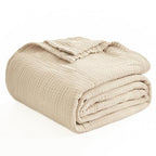EMME Cotton Throw Blanket for Couch Soft Muslin Blankets 50"x60" Lightweight Breathable Blanket Beige All Season Gauze Blanket - color: 02 - Beige, size: Throw (50" x 60")