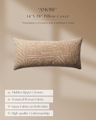 Throw Pillow Covers, Pack of 1 Woven Jacquard Cushion Covers for Sofas, Couches, Bed, Boho Home Decor, Cozy Soft and Comfortable Pillow Cases Bed, Amorf, Camel 14x28 Inch - color: Camel, size: 28" x 14" (Pack of 1)