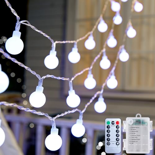 2 Pack Globe String Lights Battery Operated - 21 Feet 60 Led Fairy Lights, 8 Modes with Remote Mini Globe Lights for Indoor Outdoor Bedroom Party Wedding Garden Christmas Tree Decor, Pure White - color: Cool White, size: 2 Pack