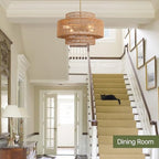 4-Light Boho Rattan Chandelier Light Fixture, 17.7” Hand Woven Rustic Chandeliers Farmhouse Chandelier Hanging Light for Dining Room Kitchen Island, Living Room, Foyer - color: Brown, size: 17.7" 4-Light