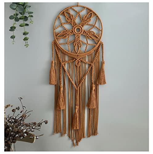 Dream Catcher Tapestry Boho Macrame Cotton Woven Handmade Bohemian Art with Tassel Craft Ornament for Bedroom Living Room Apartment Nursery 12x32 Inch - color: Brown