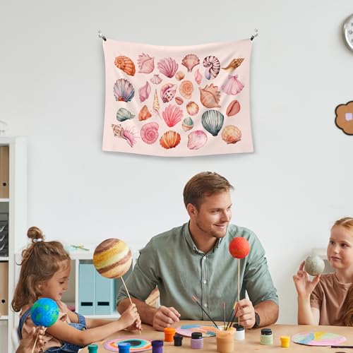 WAITPI Ocean Seashell Coastal Tapestry Wall Hanging for Bedroom, Pink Wall Tapestries, Pink Coastal Wall Hanging Room Decor Tapestry for Girls Women Home Living Room Dorm 40x30 inches - size: 40"L x 30"W