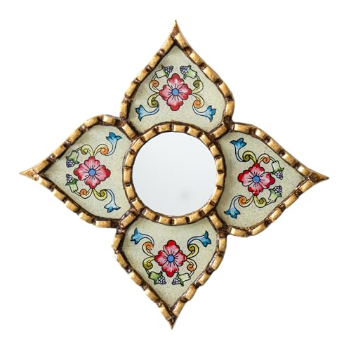 Peruvian Mirrors Diamond Shaped Painted Glass Bronze Beige | Small artisan mirror, luxury wall decor accents, unique wedding gifts, meticulously handcrafted by UNESCO awarded artist. - color: Beige