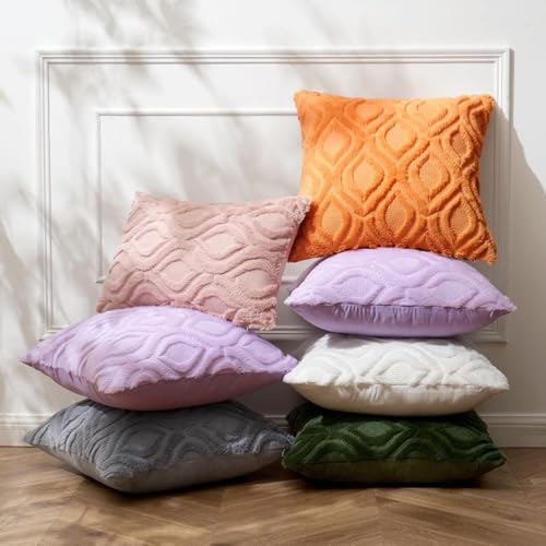 MIULEE Bright Orange Fall Throw Pillow Covers 18x18 Inch, Soft Plush Faux Wool Solid Couch Pillows Set of 2, Decorative Farmhouse Boho Cushion Covers for Sofa Living Room Bed Home Decor - color: Bright Orange, size: 18" x 18" (Pack of 2)