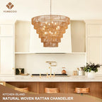 31.49" Large Rattan Gold Chandelier for Dining Room, Farmhouse 12-Lights Boho Hand-Woven Bamboo Chandelier, Drum Wicker Golden Chandeliers for Kitchen Island, Living Room, Bedroom - color: Gold 31IN