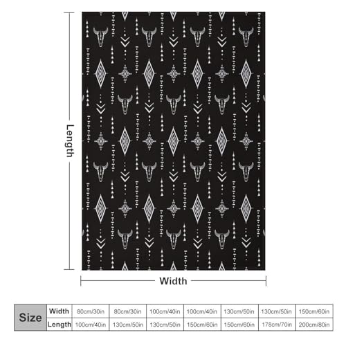 Aztec Tribal Blanket,Boho Bull Skull Vintage Rustic Southwest Navajo Primitive Nation Black Cow Head Totem Black Cat Blanket for Couch Sofa Bed Decorative Gifts 30x40 - color: Blanket-25, size: 30"x40"