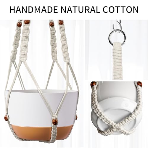 Macrame Plant Hanger - Fits 6-15 Inch Pots, Hanging Planter Holder for Indoor Outdoor, Cotton Rope Boho Home Decor, 43 Inch, Set of 2, Ivory - color: Ivory, size: 43+43in