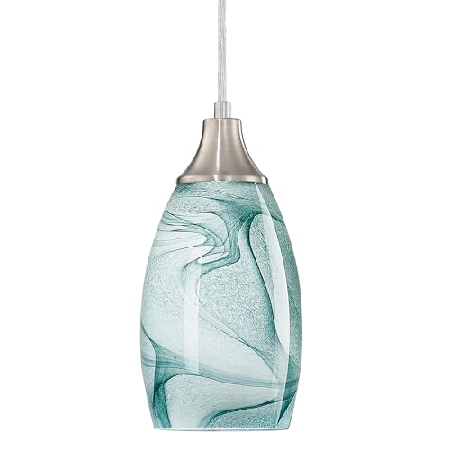 karyfine Mini Pendant Lights Kitchen Island Light Brown Glass Lamp Shade Hand Blown Glass Pendant Light with Brush Nickel Finish Adjustable Cord for Kitchen Over Sink (Green Marble-1Packs) - color: Green Marble-1P