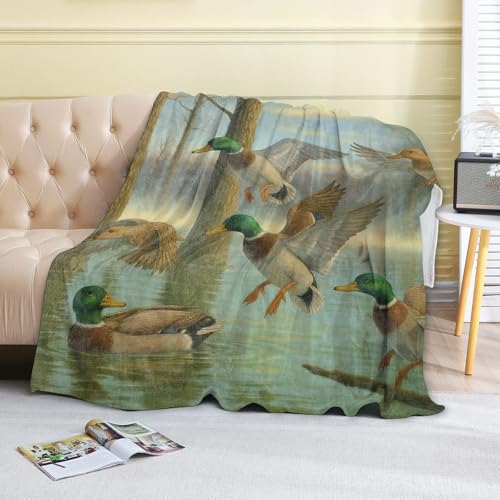 Mallard Duck Fleece Blanket,40x50in,Flying Ducks Wildlife Scene Forest Wetland Throw Blankets,Soft Cozy Lightweight, Ideal for Rustic Cabin Lodge Bed Living Room Home Decor,Gifts - color: Duck, size: 40x50 Inch