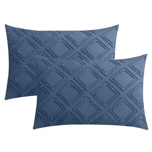 JELLYMONI Pillowcases Standard Size Blue 2 Pack Boho Plaid Bed Pillow Covers 20x26in Polyester Envelope Pillow Shams Tufted Bohemian Textured (Pillows are not Included) - color: 05 - Blue - Grid, size: 26" x 20" (Pack of 2)