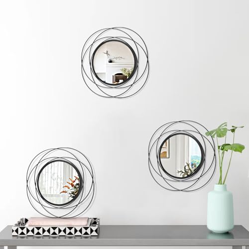 3 Set Black Wall Mirror Black Small Round Decorative Mirrors, Circle Metal Art Mirror Home Decor Bathroom Vanity, Living Room or Bedroom 12” - color: Circle-black, size: 3 Set 12"L x 12"W