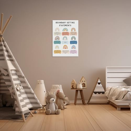 Boundary Setting Statements Canvas Wall Art Mental Health Wall Decor Pictures Inspirational Psychology Poster Prints for Counselor Office Therapy Office Home Decoration 12x16in Ready to Hang - color: Boundary Setting, size: 16"L x 12"W
