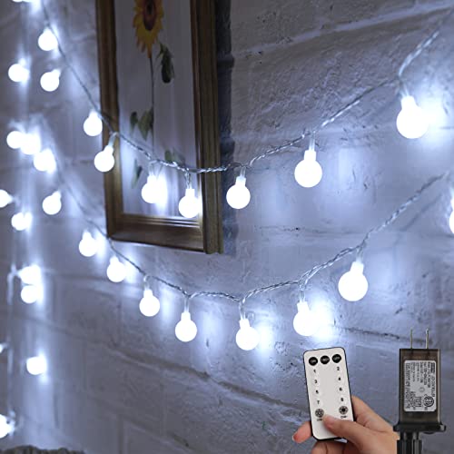 Minetom 33 Feet 100 Led Globe Ball String Lights, Fairy String Lights Plug in with Remote, Waterproof Globe String Lights for Indoor Outdoor Party Wedding Christmas Tree Garden Decoration, Pure White - color: Pure White, size: 100LED