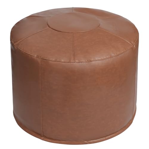 Unstuffed Ottoman Pouf Cover 20 X 15 Inch, Round Pu Leather Foot Stool, Floor Bean Bag(No Filler), Foot Rest with Storage for Living Room/Bedroom/Office, Brown - color: Brown