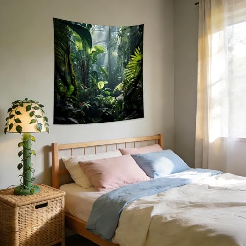 QGHOT Jungle Tapestry Wall Hanging Tropical Rainforest Backdrop Green Palm Leaves Tapestry Extra Large Forest Wall Art for Bedroom Living Room Office Decor 59.1" L x 59.1" W - size: 59.1"L x 59.1"W